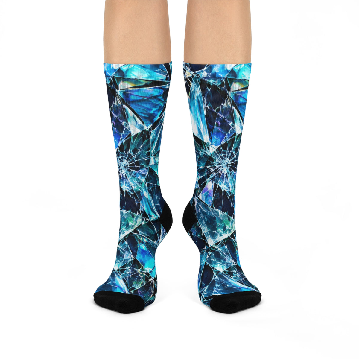 Blue Crystal Pattern Crew Socks — Cushioned Athletic Socks