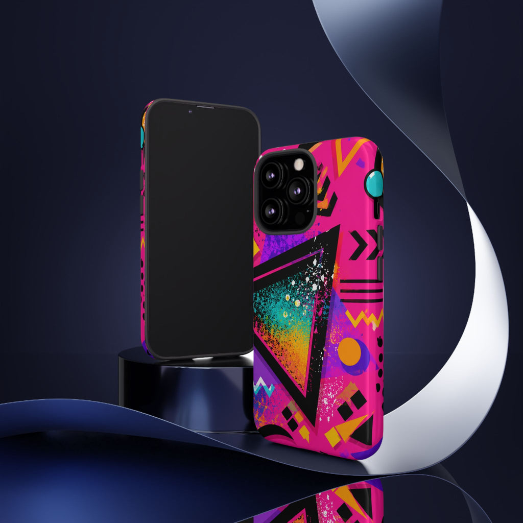 Retro 80s Geometric Phone Case — Neon Triangle Tough Case