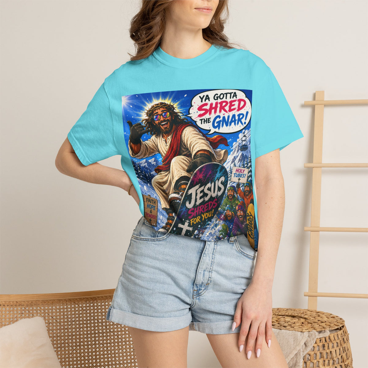 Jesus Skateboarding Shred the Gnar T-shirt | Christian Skateboard Design