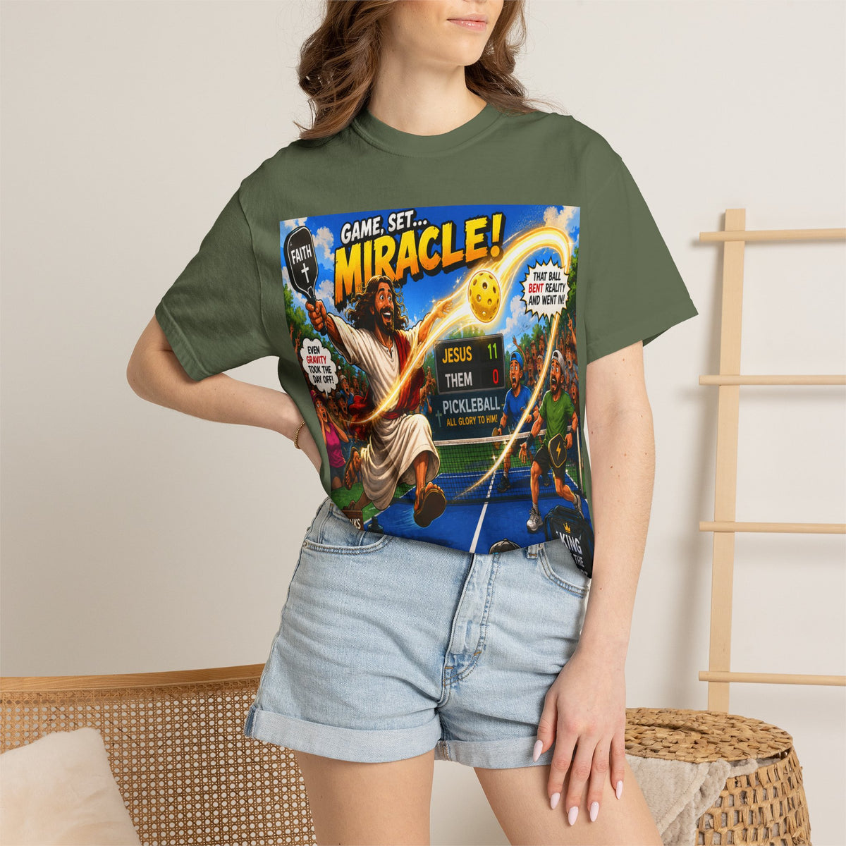 Game, Set, Miracle! Jesus Pickleball Graphic T-Shirt