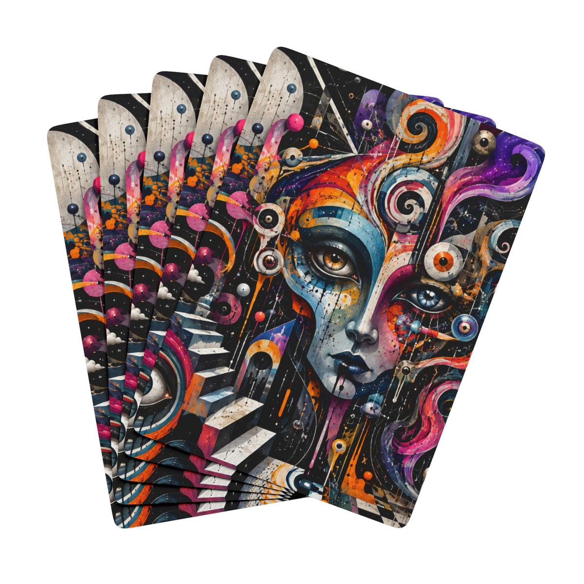 Abstract Surreal Art Poker Playing Cards — Colorful Face Design, Decorative Spade Ace