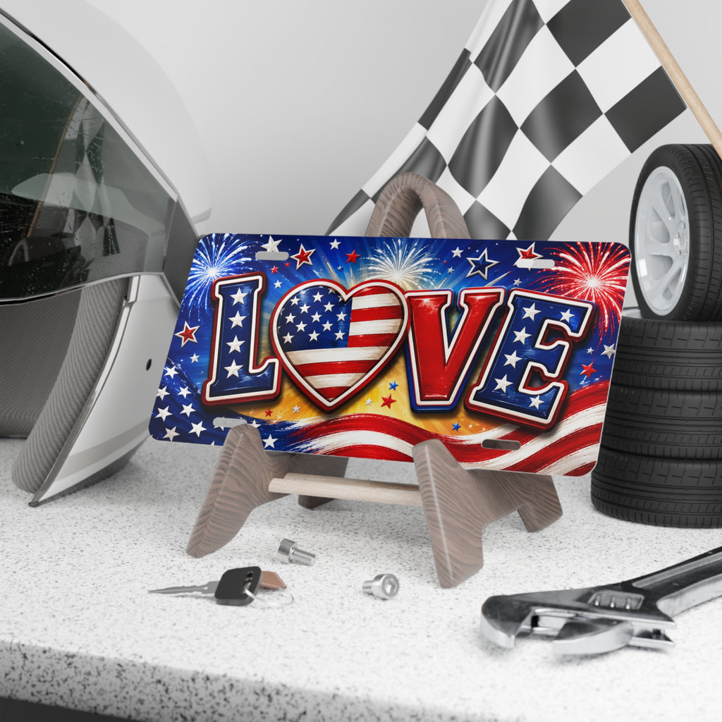American Flag LOVE License Plate | Vanity Plate, Patriotic Car Decor