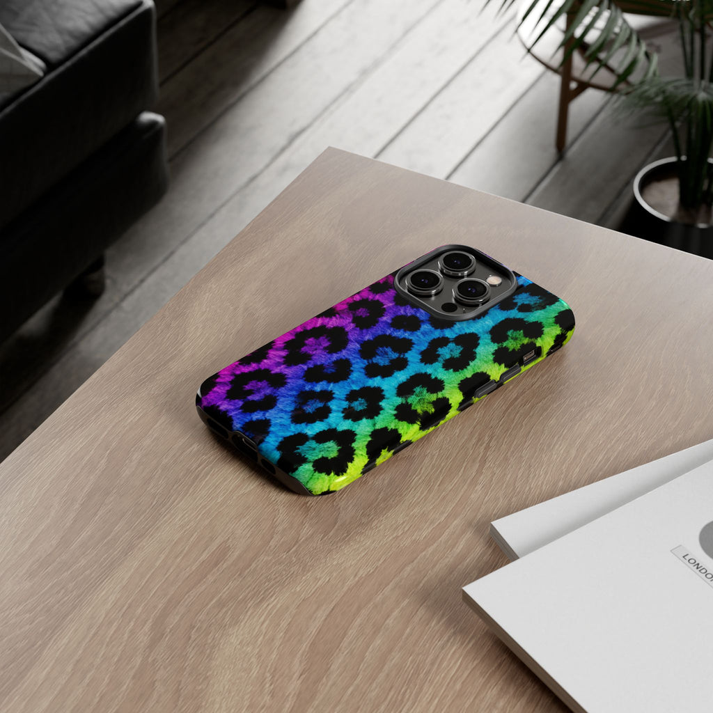 Neon Rainbow Leopard Tough Case – Colorful Animal Print Phone Cover