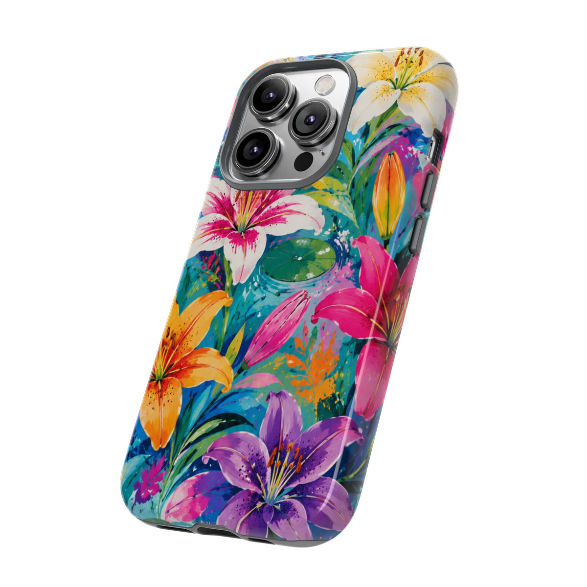 Floral Lily Tough Phone Case — Colorful Tropical Flower Protective Cover