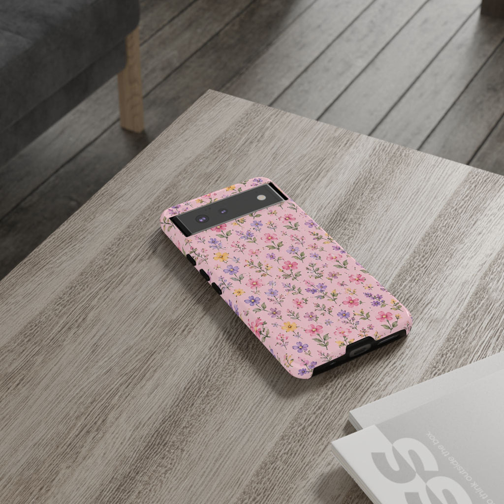 Floral Pink Tough Phone Case — Pastel Wildflower Protective Case