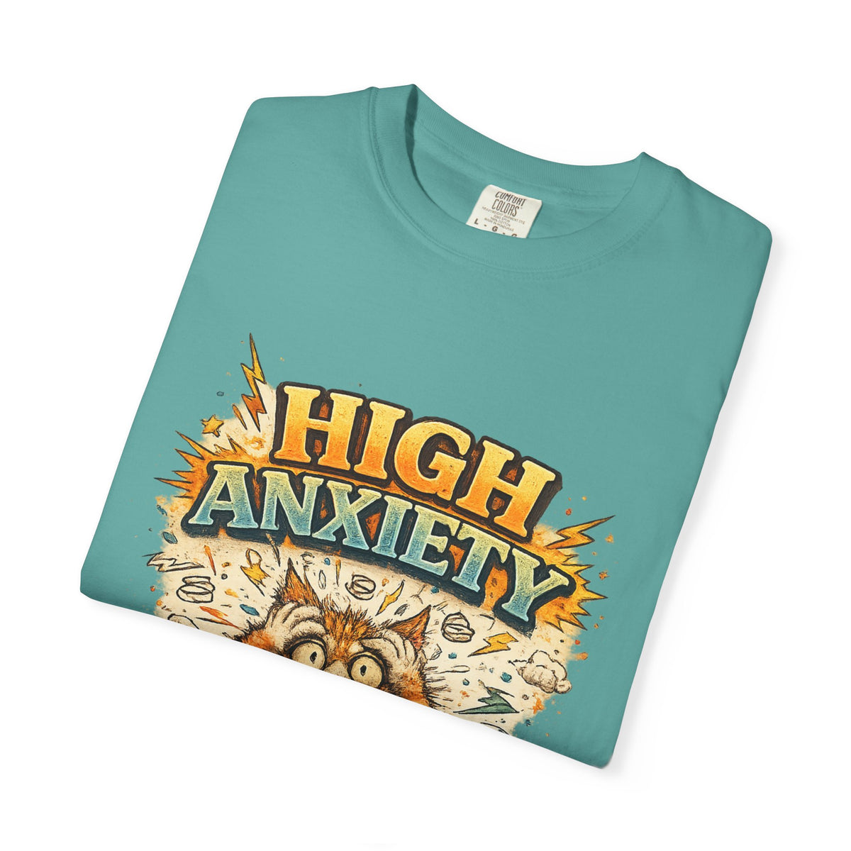 High Anxiety Cat Illustration T-shirt | Nervous Kitty Graphic Tee