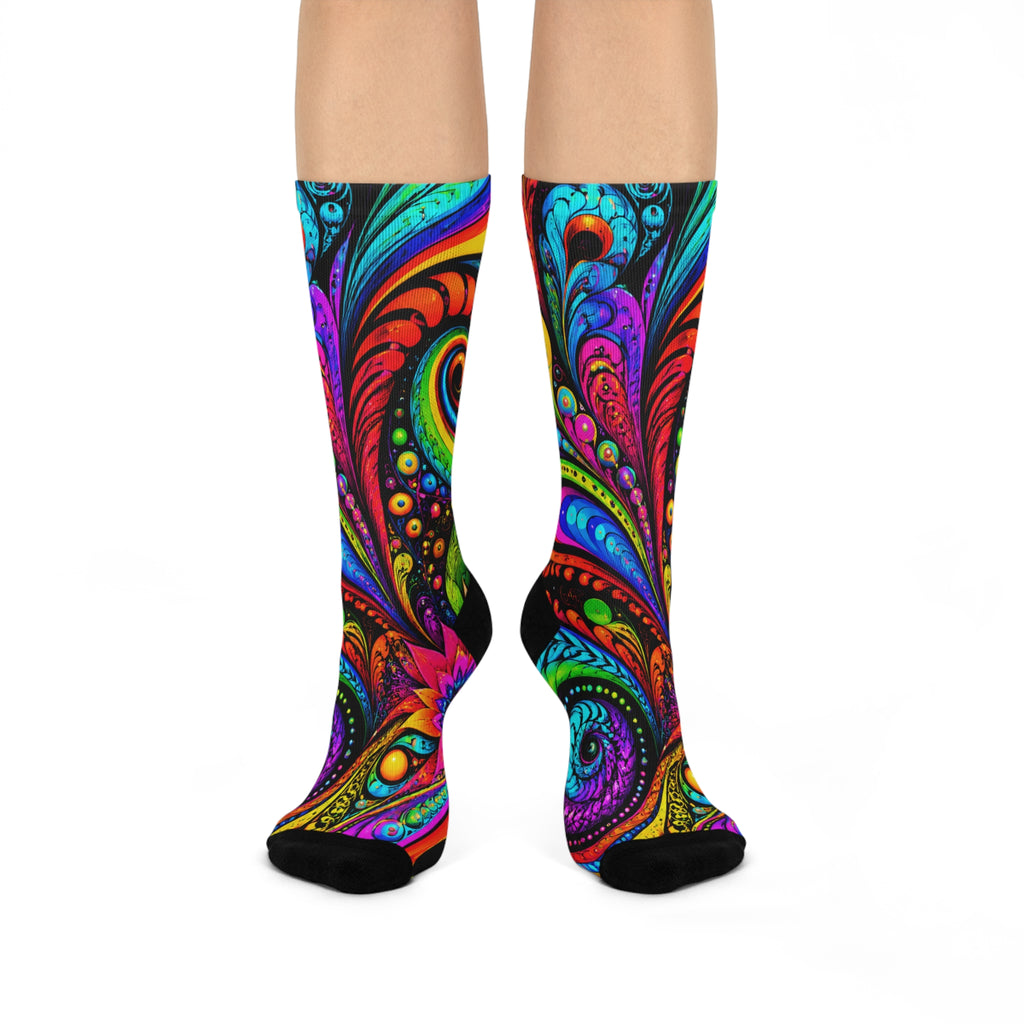 Psychedelic Swirl Crew Socks — Colorful Abstract Cushioned Socks
