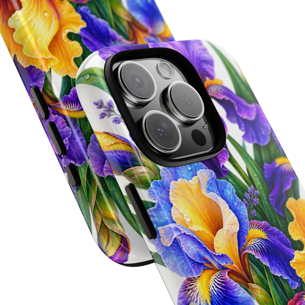 Floral Iris Tough Phone Case — Colorful Watercolor Iris Protective Cover