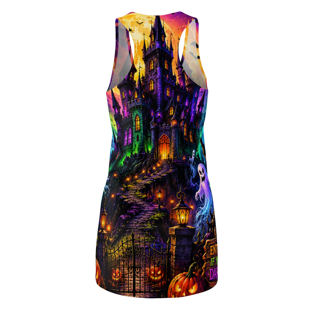 Halloween Haunted Castle Racerback Dress — Spooky Ghost & Pumpkin All-Over Print