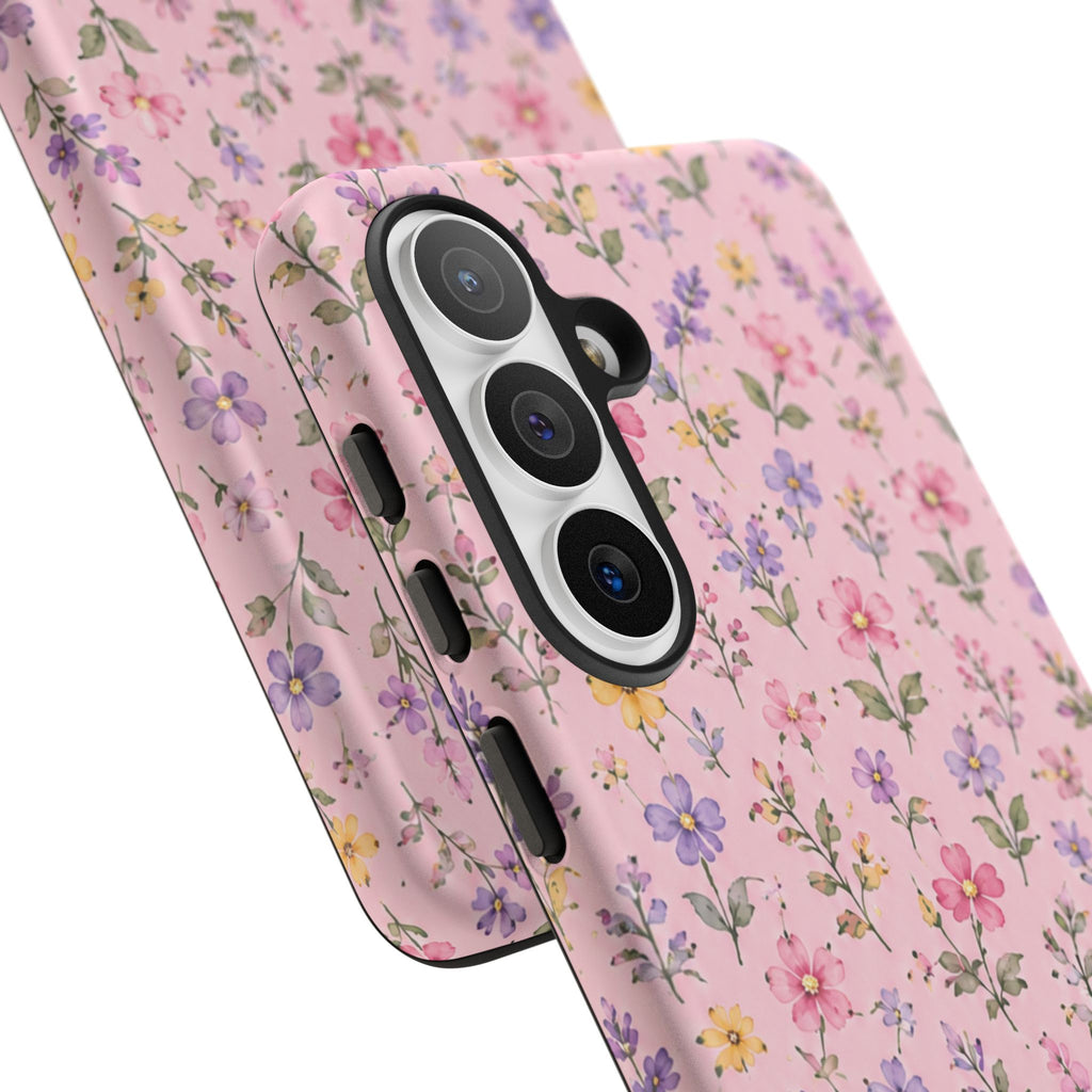 Floral Pink Tough Phone Case — Pastel Wildflower Protective Case