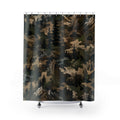 Camo Wilderness Shower Curtain — Mountain & Pine Forest Camouflage Bathroom Decor
