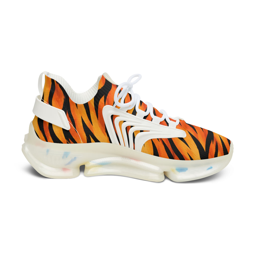 Tiger Stripe Mesh Sneakers — Women's Stylish Animal Print Athletic Shoes
