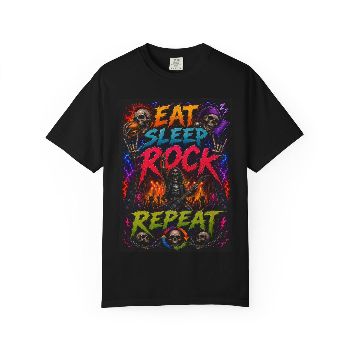 Eat Sleep Rock Repeat T-shirt | Skull Flames Graphic Tee