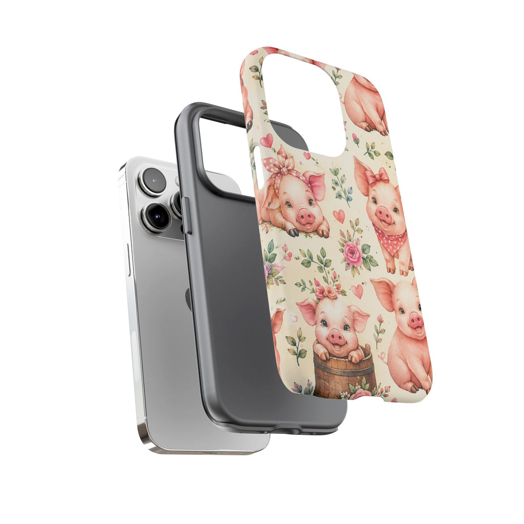Cute Pink Piglet Phone Case — Vintage Floral Farm Animal iPhone Cover