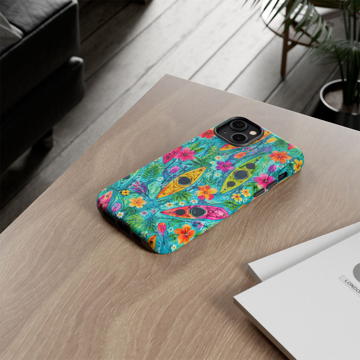 Tropical Kayak Phone Case – Colorful Floral Waterproof Pattern