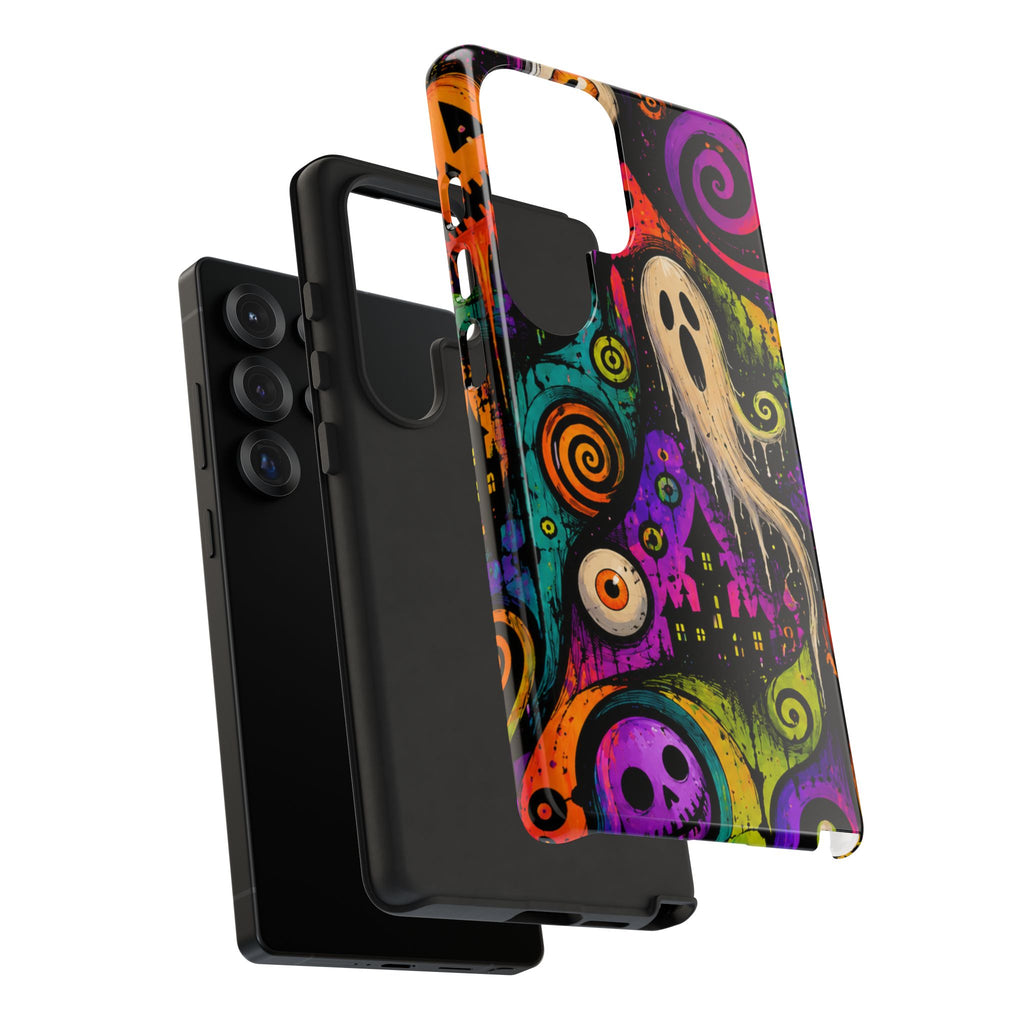 Halloween Ghost Phone Case — Colorful Spooky Skull & Haunted House Tough Case