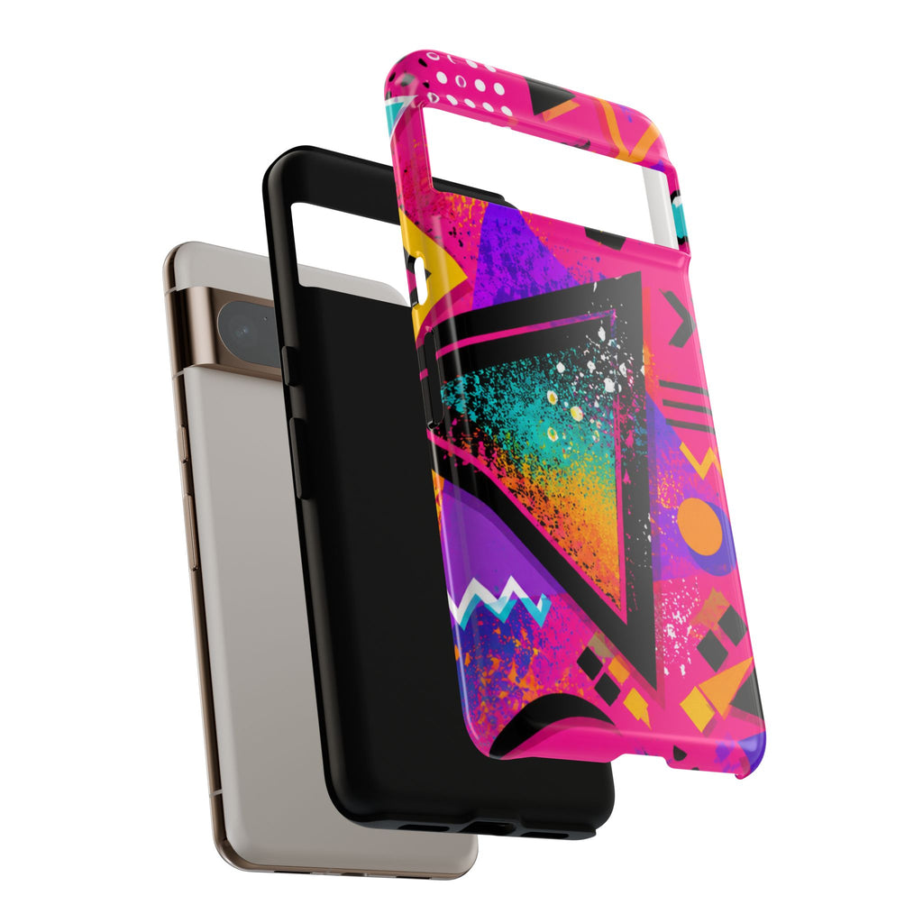 Retro 80s Geometric Phone Case — Neon Triangle Tough Case