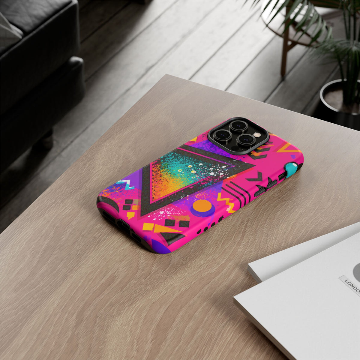 Retro 80s Geometric Phone Case — Neon Triangle Tough Case