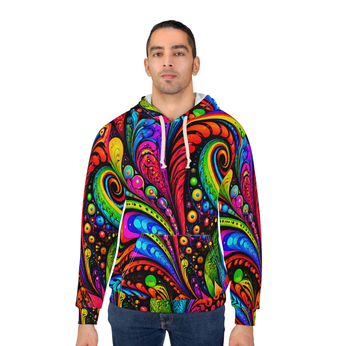 Psychedelic Swirl Hoodie - Vibrant All-Over-Print Pullover