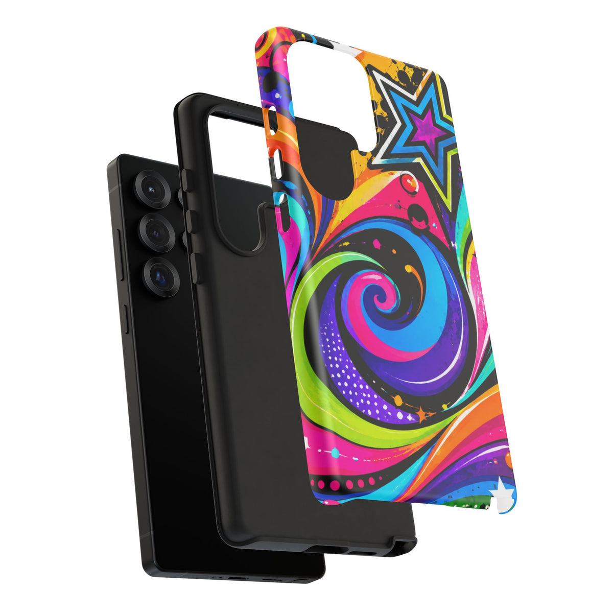 Psychedelic Swirl Phone Case — Bold Retro Stars & Neon Pop Art Tough Case