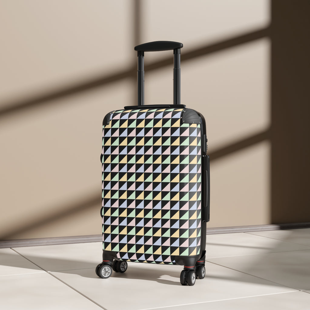 Geometric Pastel Triangle Carry-On Suitcase — Lightweight Patterned Travel Luggage
