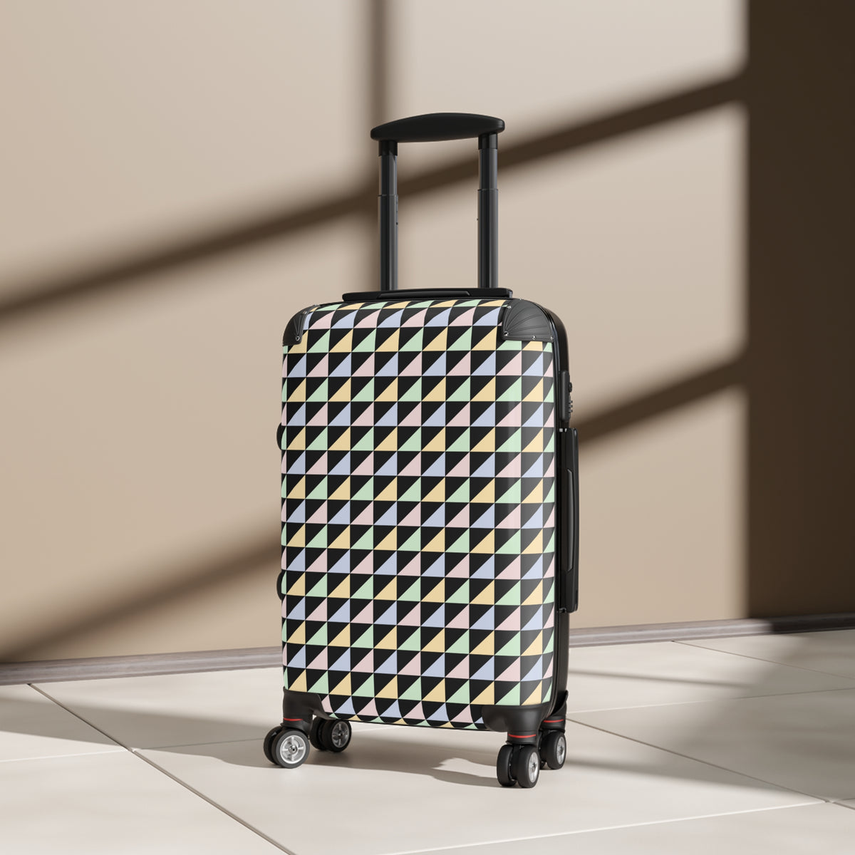 Geometric Pastel Triangle Carry-On Suitcase — Lightweight Patterned Travel Luggage
