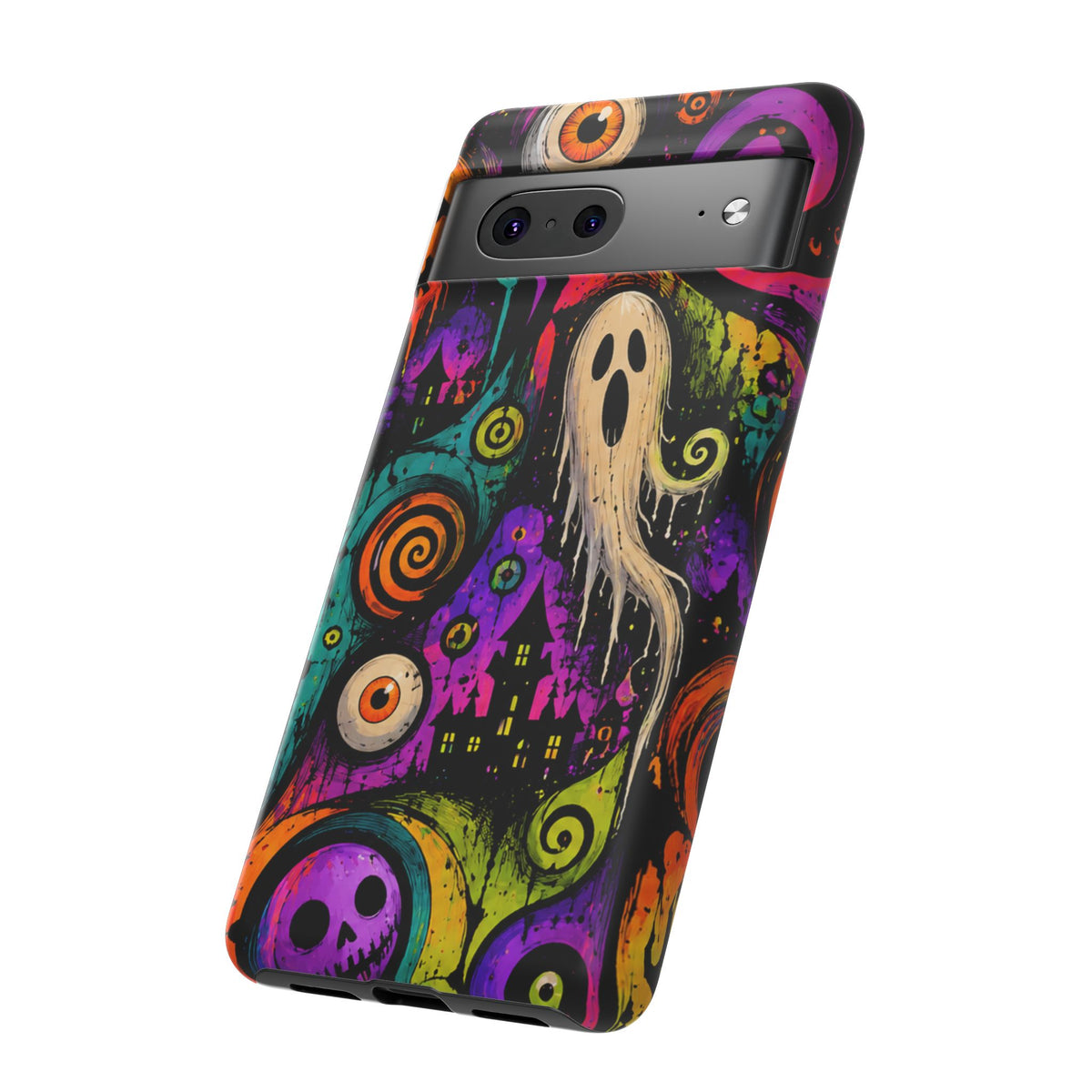 Halloween Ghost Phone Case — Colorful Spooky Skull & Haunted House Tough Case