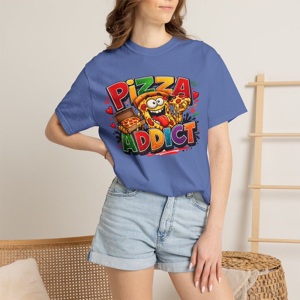 Pizza Addict T-shirt | Cartoon Slice Graphic, Funny Food Tee