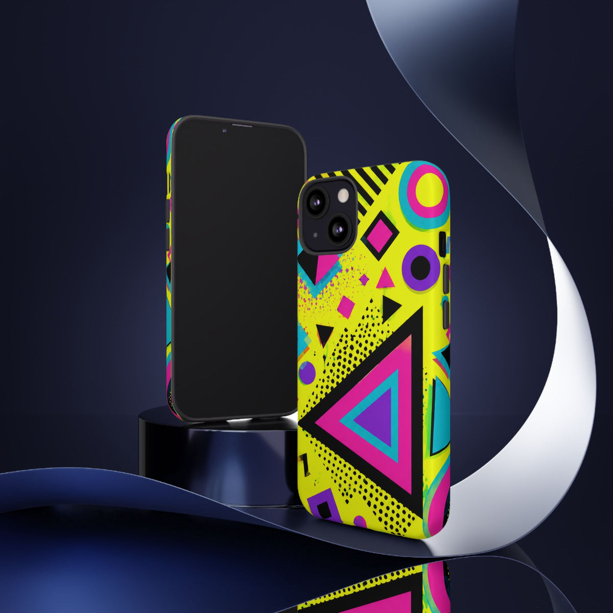 Retro 80s Geometric Phone Case — Neon Memphis Triangle Design