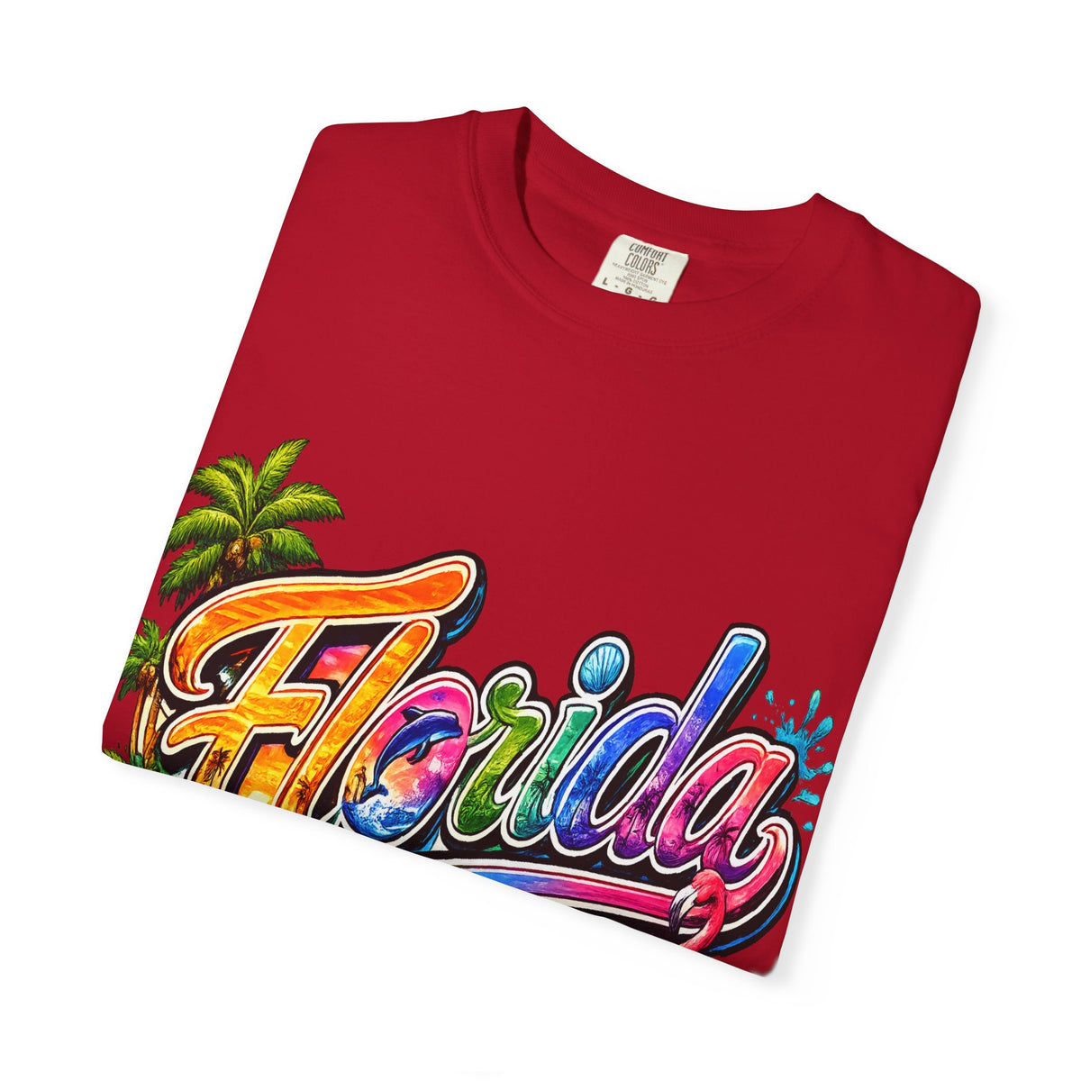 Florida Retro Palm Beach Sunset T-Shirt | Flamingo Hibiscus