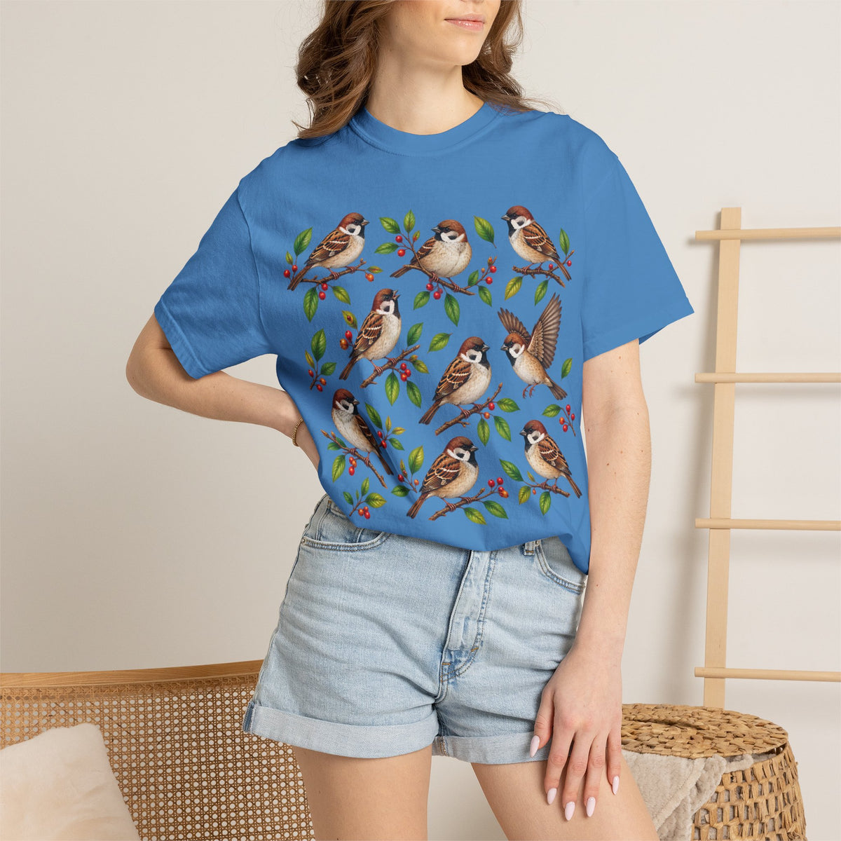Sparrow Branches T-Shirt — Vintage Bird Illustration Tee for Bird Lovers & Nature Fans