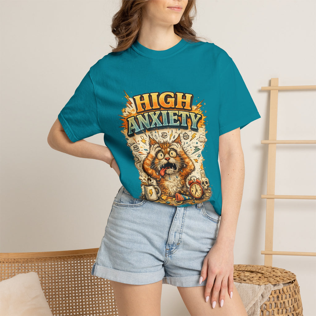 High Anxiety Cat Illustration T-shirt | Nervous Kitty Graphic Tee