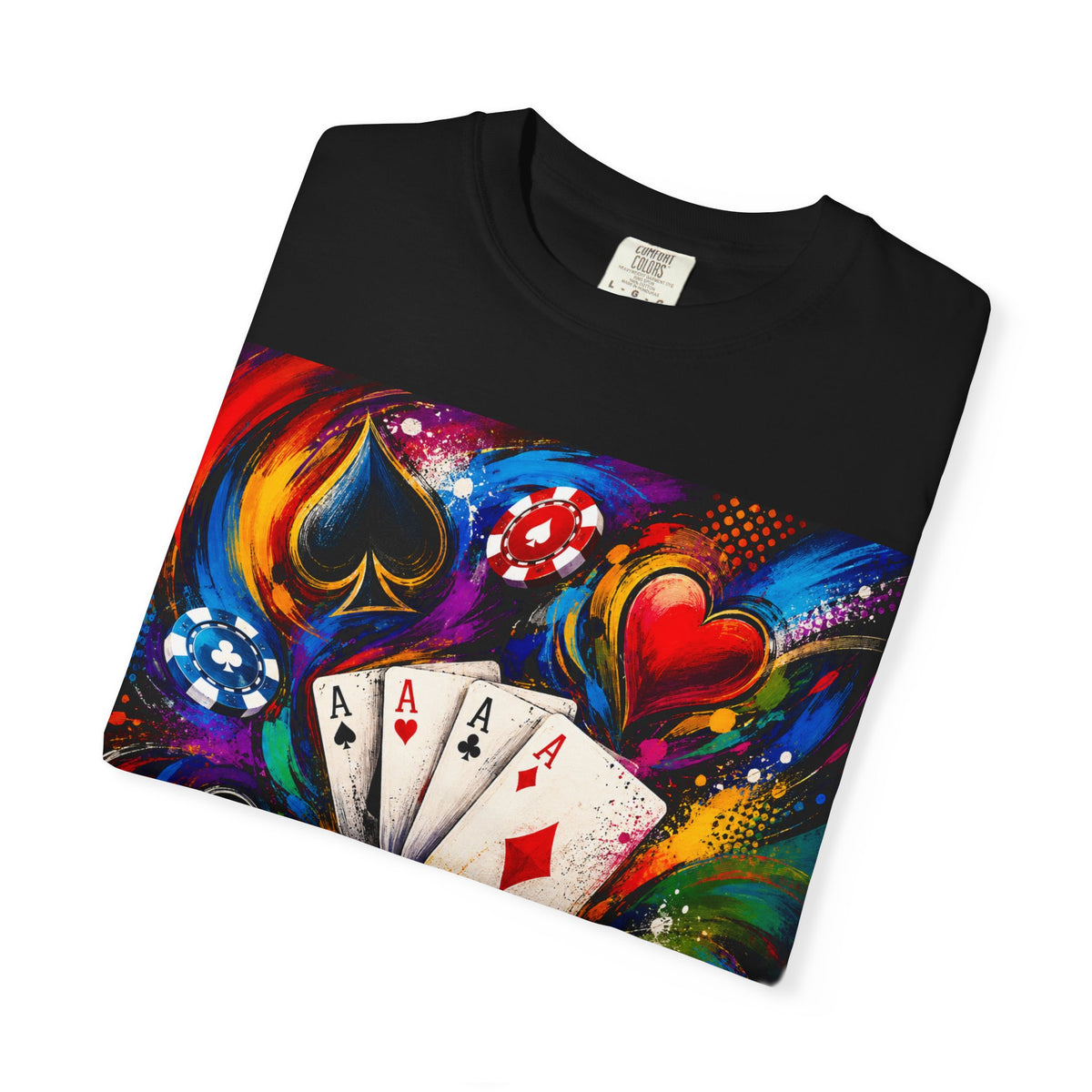 Poker Aces T-Shirt — Colorful Card & Chips Casino Design