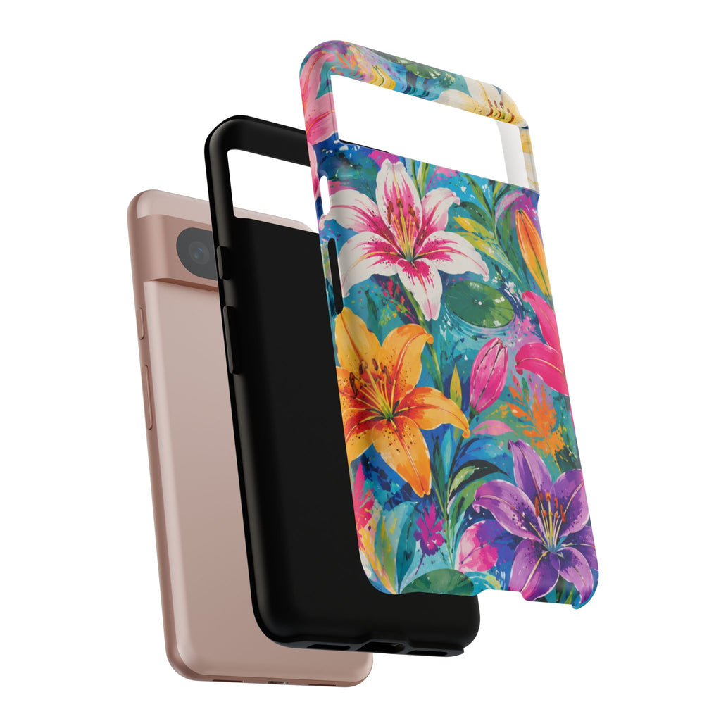 Floral Lily Tough Phone Case — Colorful Tropical Flower Protective Cover