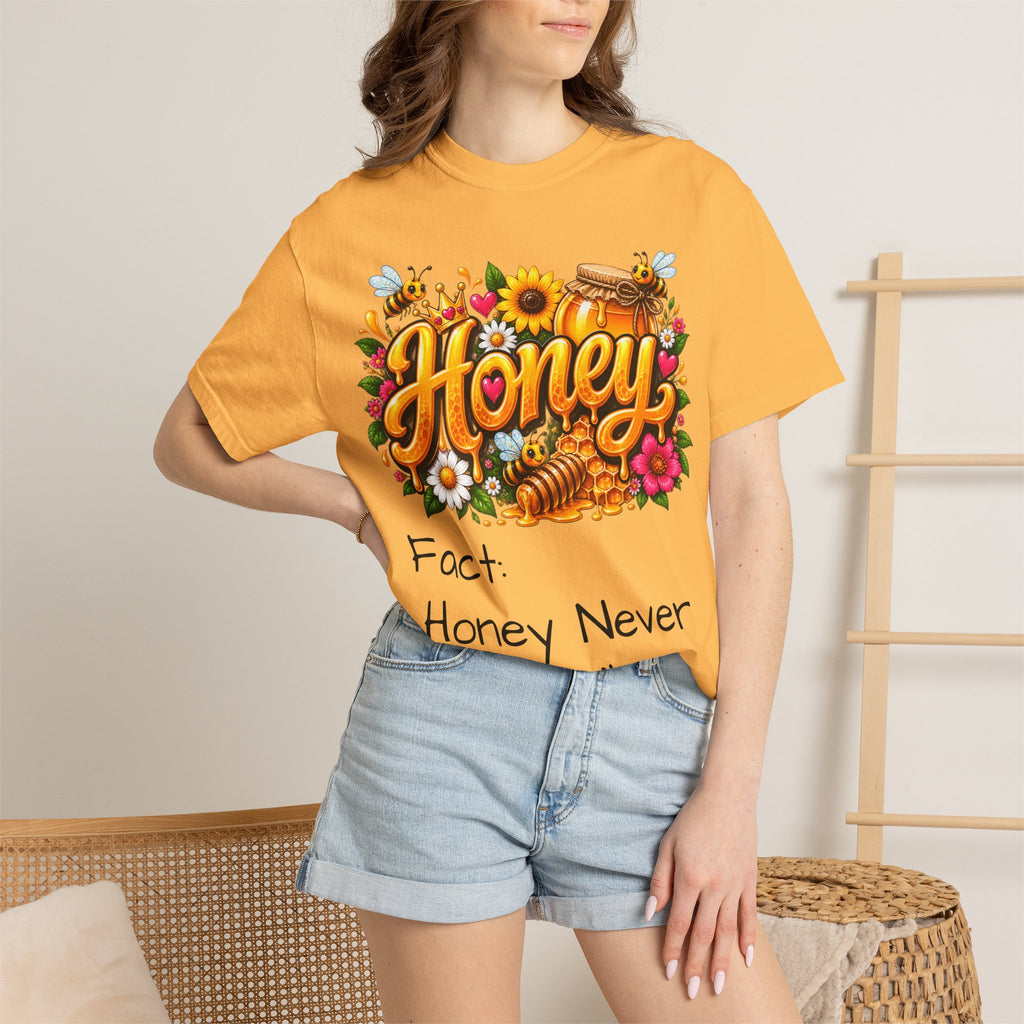 Honey Graphic T-Shirt — “Honey Never Spoils” Vintage Floral Bee Tee
