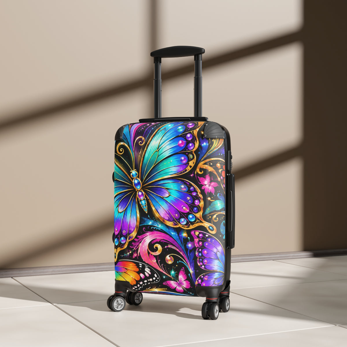 Butterfly Sparkle Carry-On Suitcase — Colorful Gemstone Travel Luggage