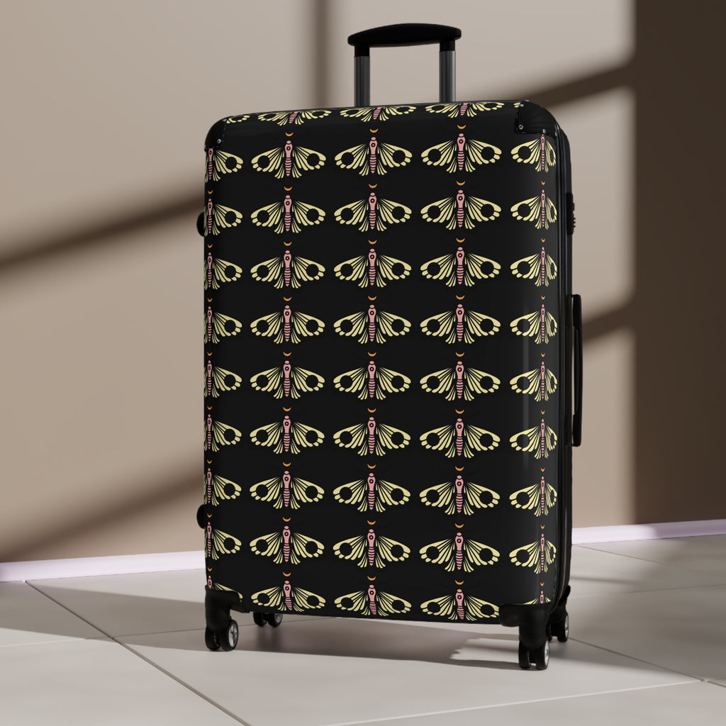 Vintage Moth Pattern Carry-On Suitcase – Botanical Insect Travel Luggage