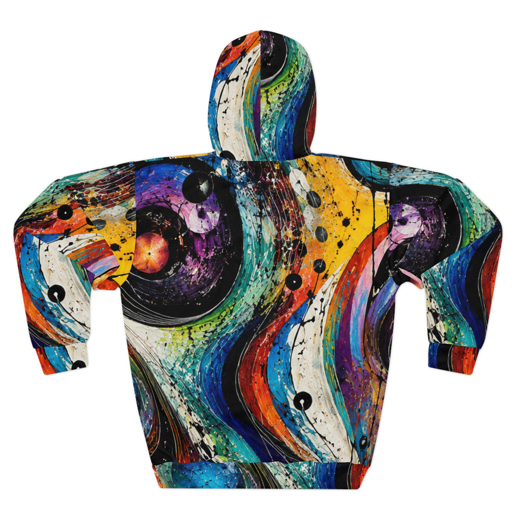 Abstract Cosmic Waves Hoodie – Colorful All-Over Print Pullover