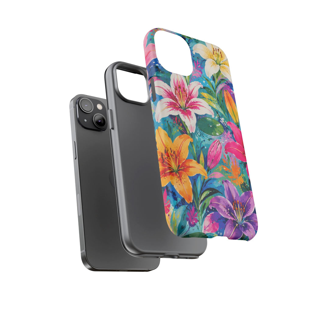 Floral Lily Tough Phone Case — Colorful Tropical Flower Protective Cover