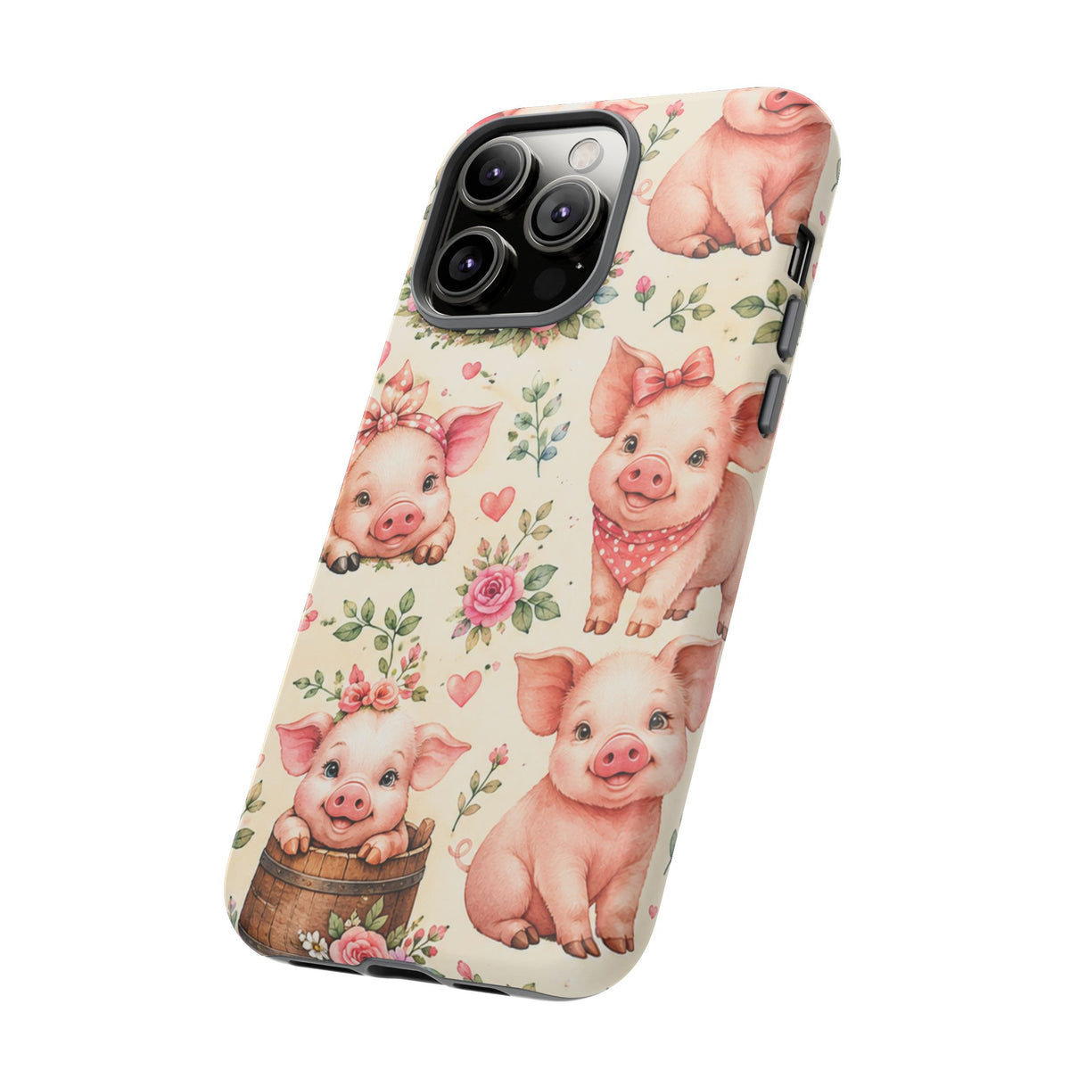 Cute Pink Piglet Phone Case — Vintage Floral Farm Animal iPhone Cover