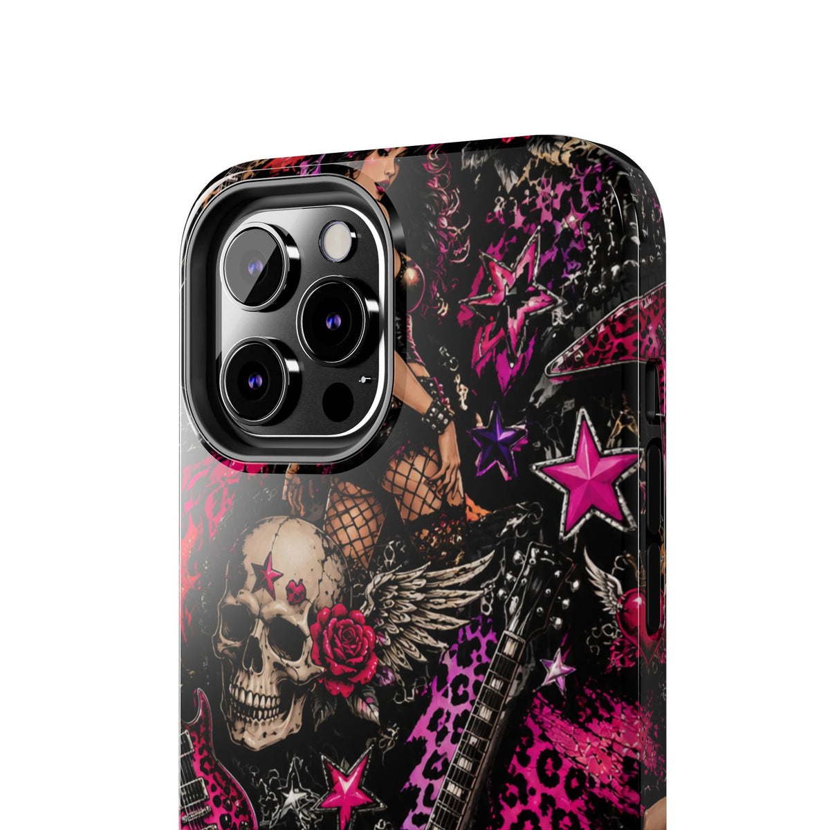 Rock Skull Guitar Phone Case — Edgy Pink Skull & Roses Tough Phone Case