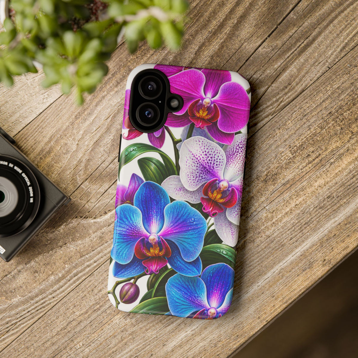 Orchid Floral Tough Phone Case – Vibrant Blue & Pink Orchid Protective Cover