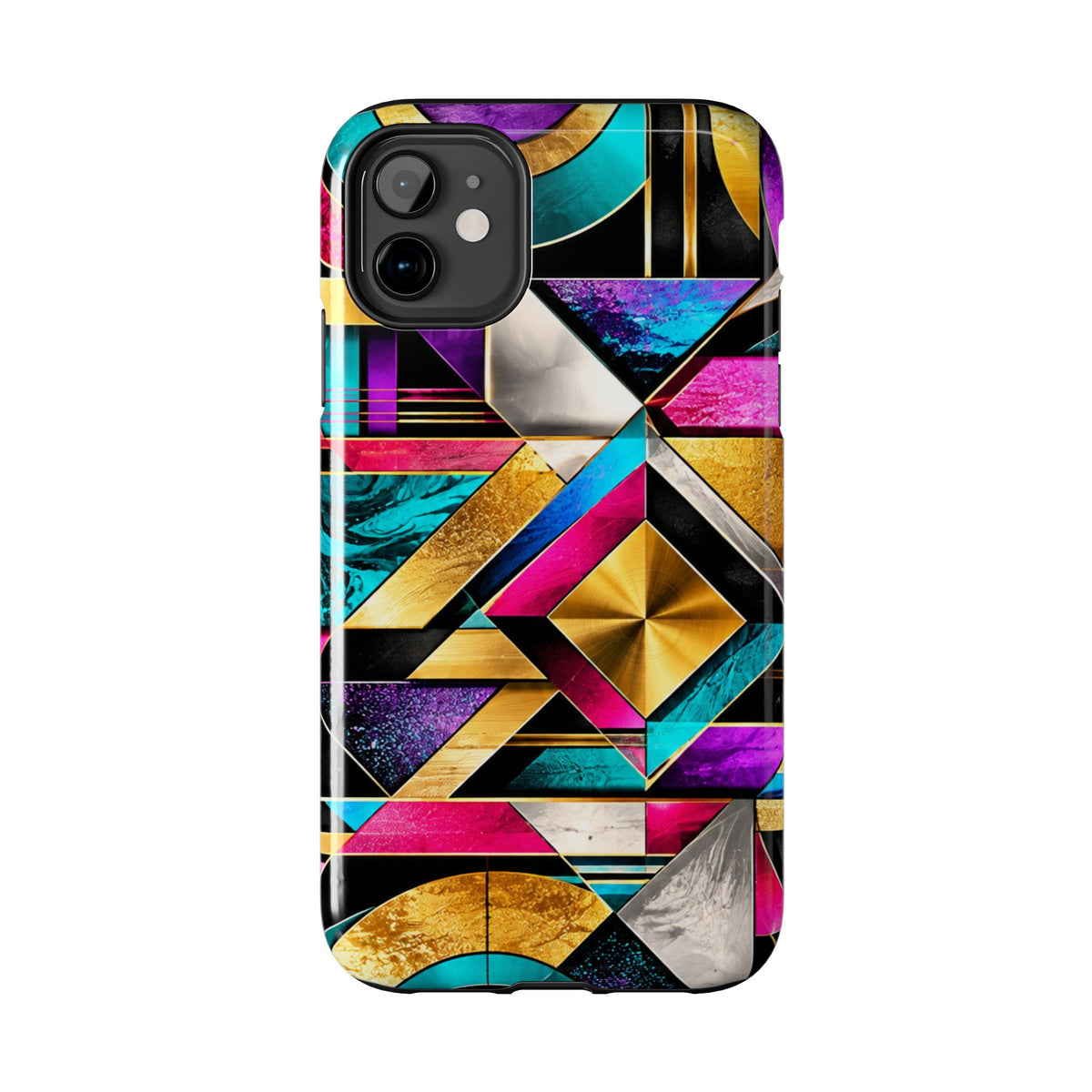 Geometric Art Deco Tough Phone Case — Vibrant Gold, Teal & Magenta Pattern