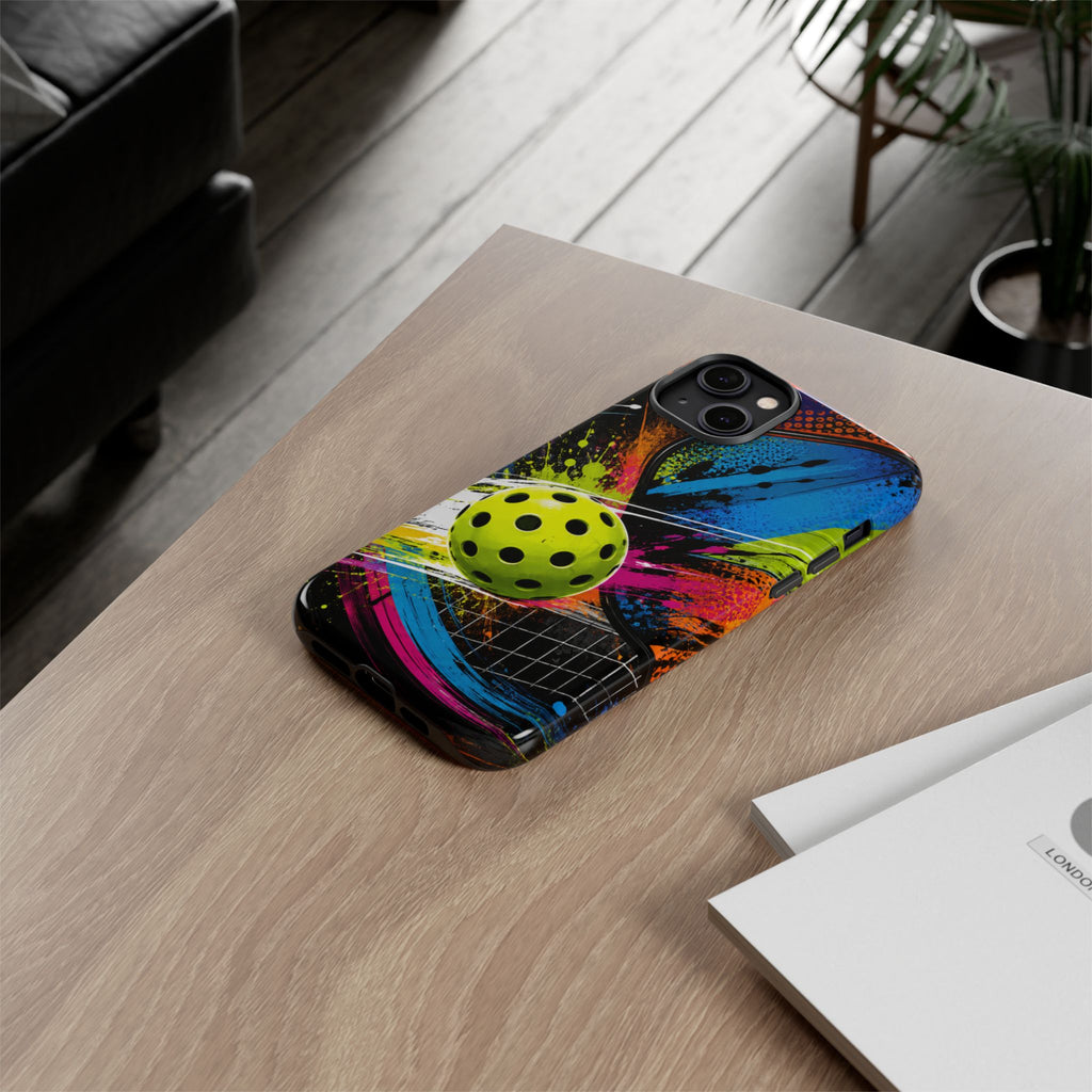 Pickleball Phone Case – Neon Paddle & Ball Splash Tough Case