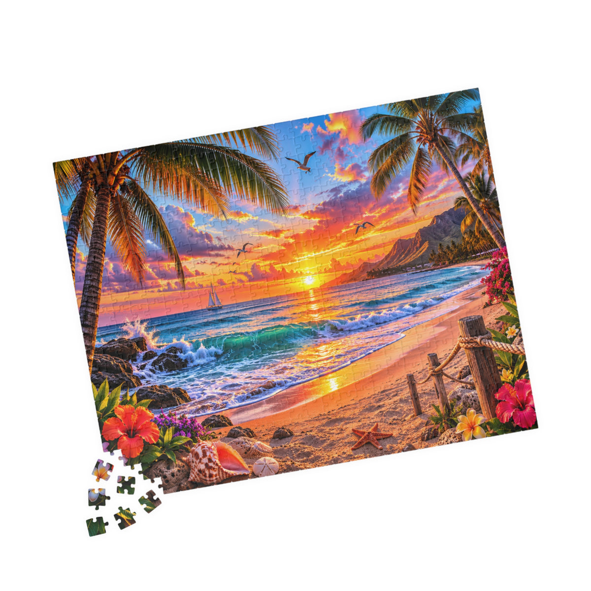 Tropical Sunset Beach Puzzle – 520/1014/252/110-Piece Scenic Jigsaw