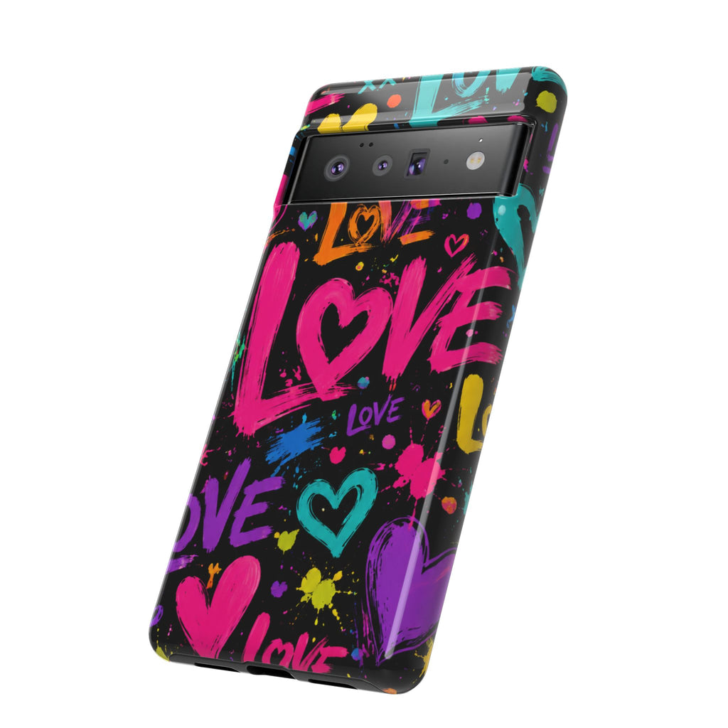Phone Case — Neon Graffiti "Love" Hearts Protective Tough Case