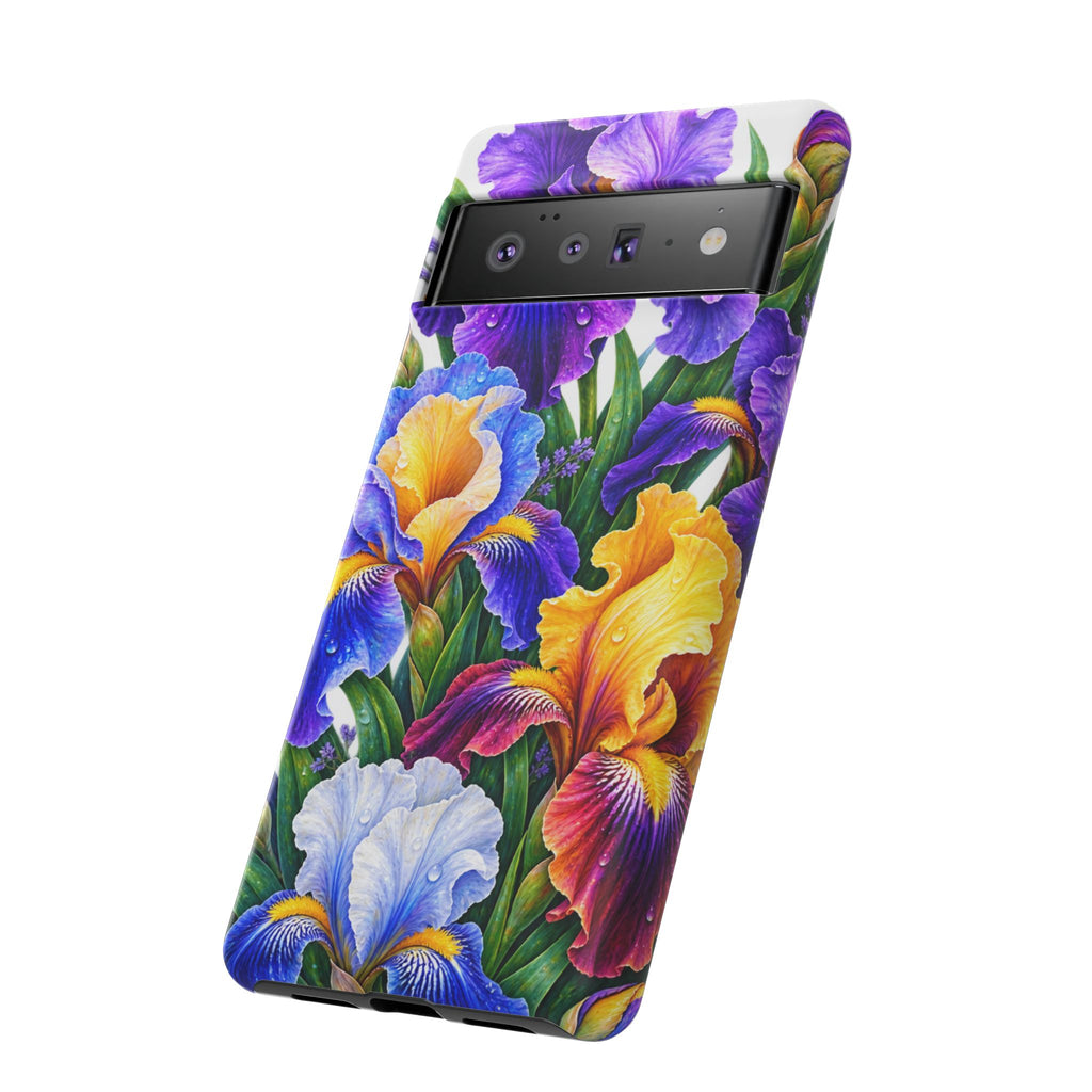 Floral Iris Tough Phone Case — Colorful Watercolor Iris Protective Cover