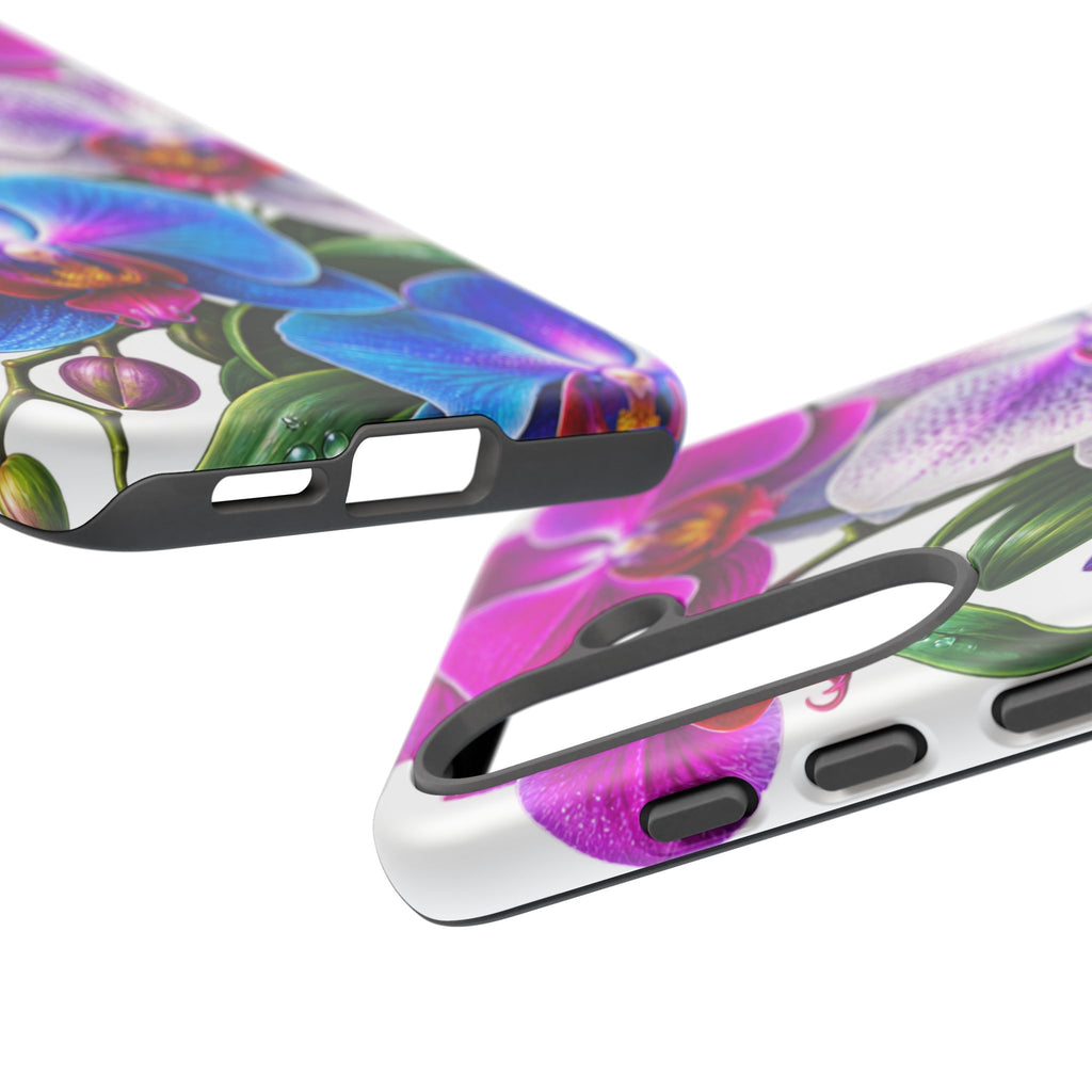 Orchid Floral Tough Phone Case – Vibrant Blue & Pink Orchid Protective Cover