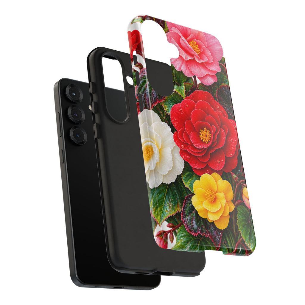 Floral Begonia Phone Case — Vibrant Red, Pink & Yellow Blossom Protective Cover