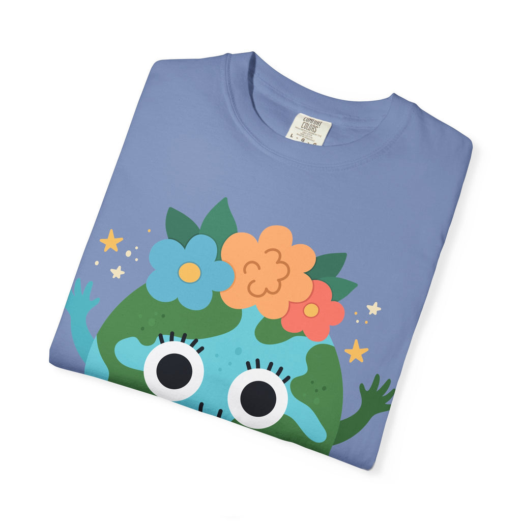 Flower Crown Earth Illustration T-shirt | Cute Planet Graphic
